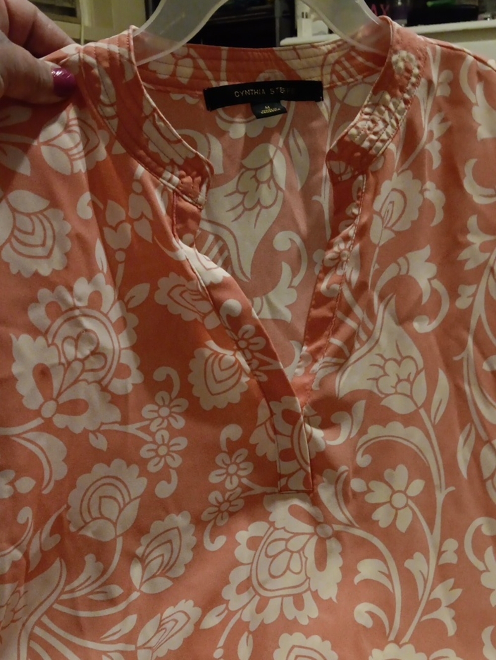 Cynthia Steffe Coral and White Floral Split-Neck Tunic